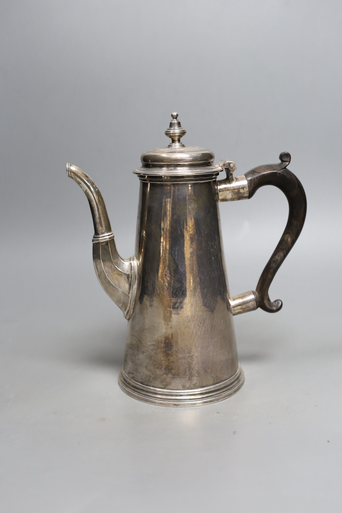 A George II silver coffee pot, Thomas Farren, London, 1730, 24cm, 28.8oz.